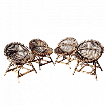 4 Chairs in bent bamboo and rattan by Franco Albini, 1960s