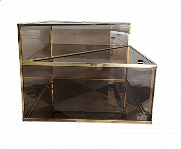Brass and smoked glass bar cabinet with casters, 1970s
