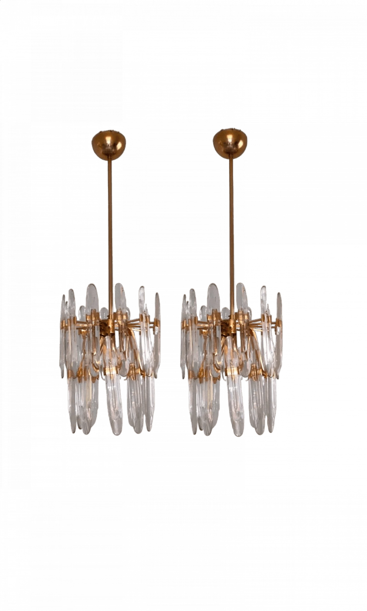 Pair of brass and glass chandeliers by Gaetano Sciolari, 1970s 12