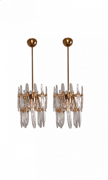Pair of brass and glass chandeliers by Gaetano Sciolari, 1970s