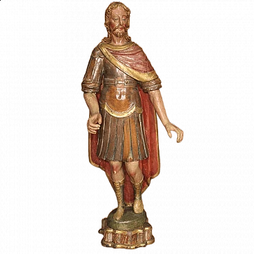 Scultura lignea policroma raffigurante soldato romano, seconda metà '700