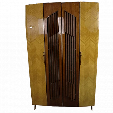 Walnut and maple coat rack with doors, 1950s