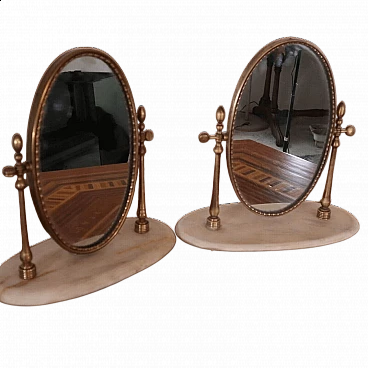 Pair of brass and marble psyche table mirrors, 1950s