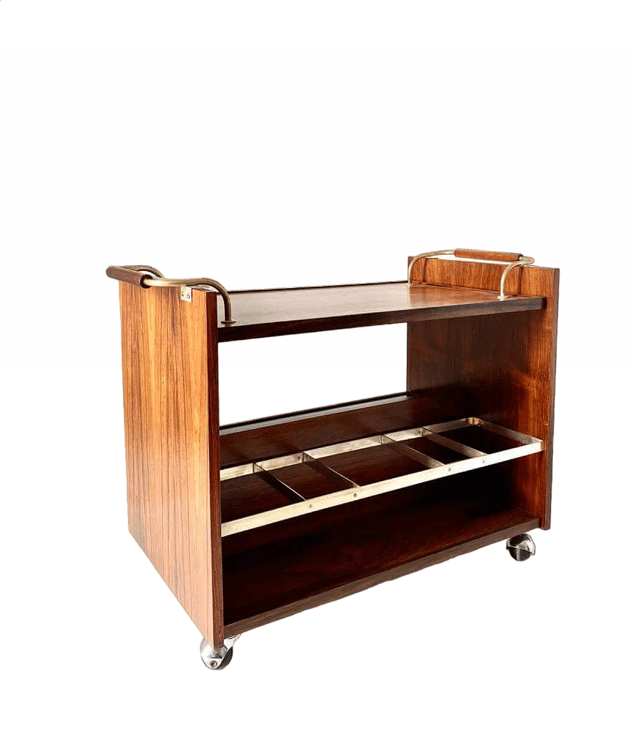 Bar cart in rosewood and chrome-plated iron, 1960s 10