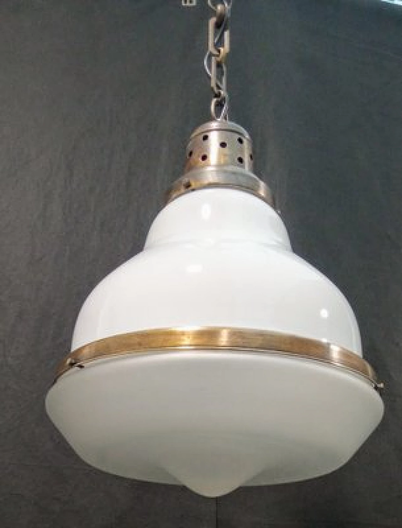 Brass and etched opaline glass chandelier, 1930s 2