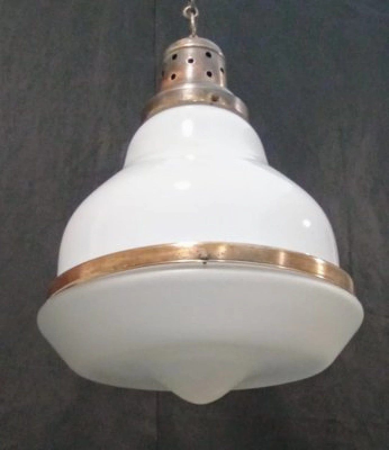 Brass and etched opaline glass chandelier, 1930s 3