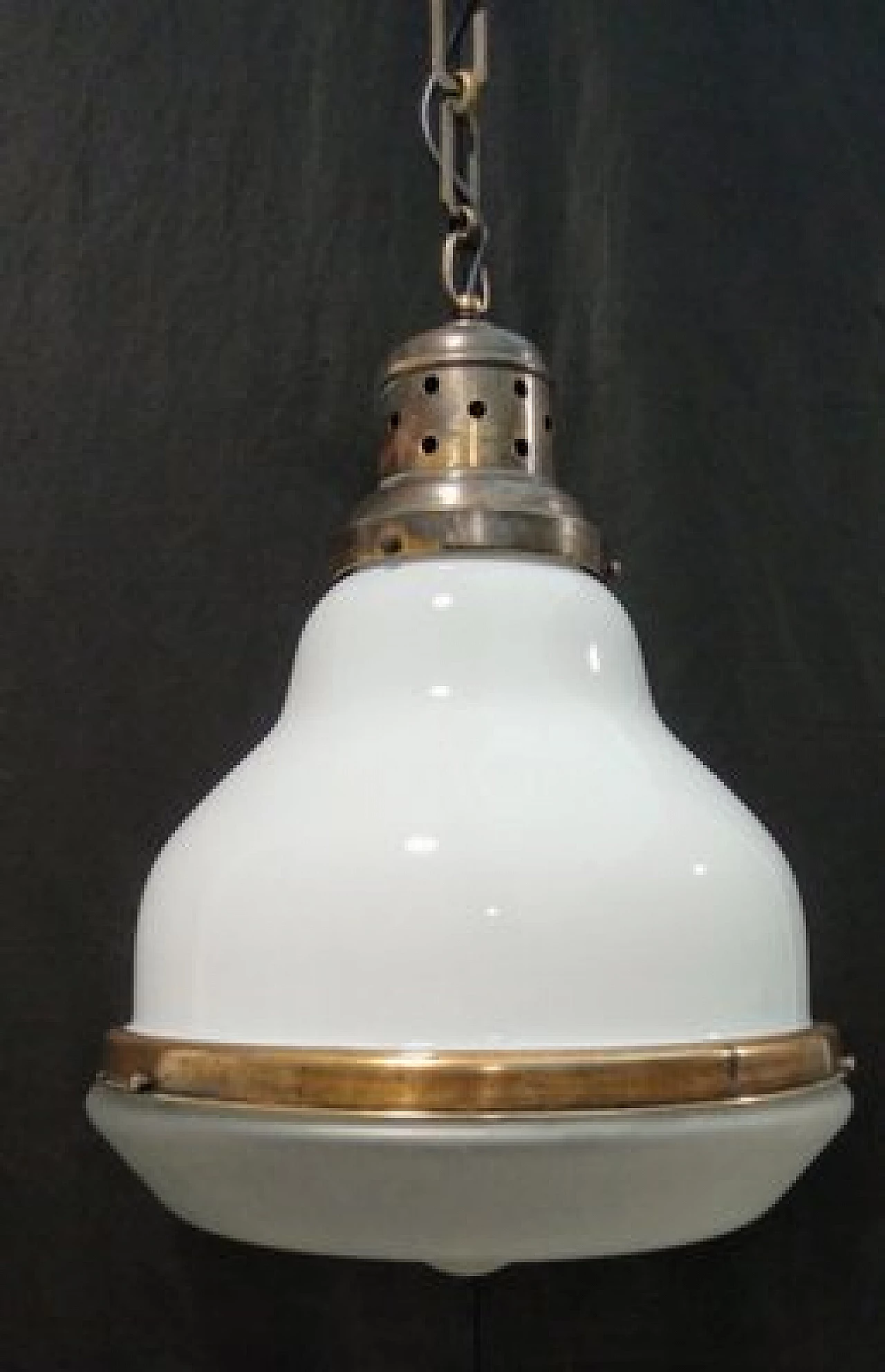 Brass and etched opaline glass chandelier, 1930s 5
