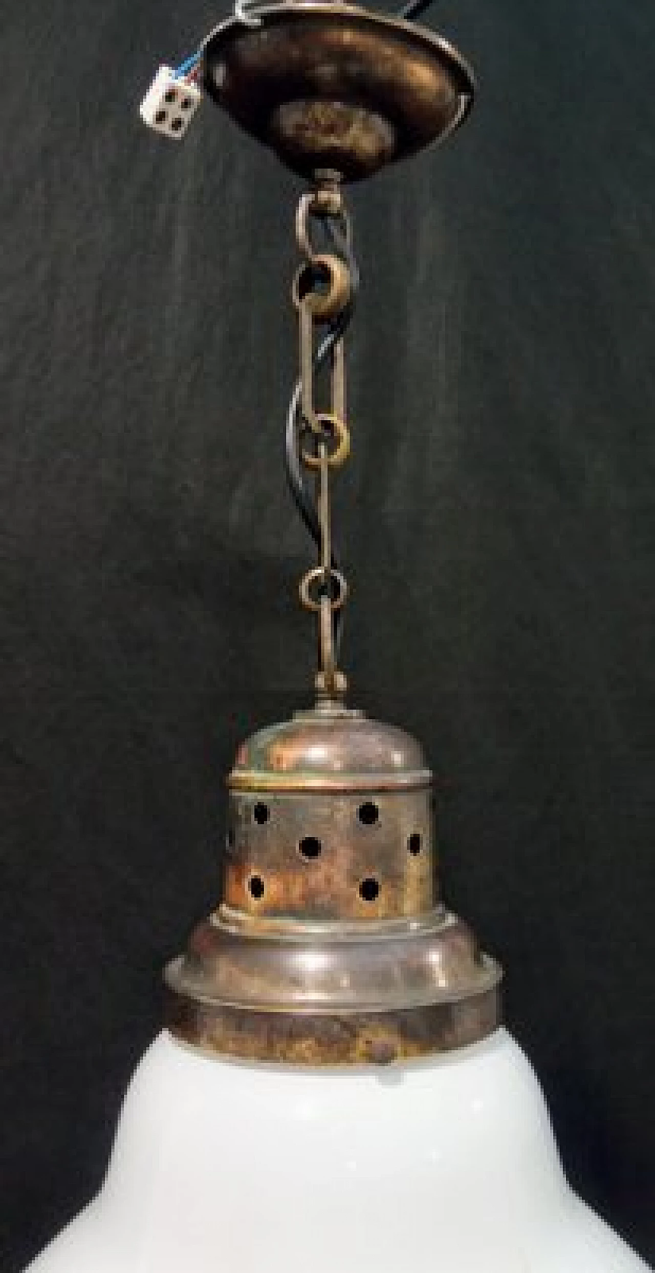 Brass and etched opaline glass chandelier, 1930s 6