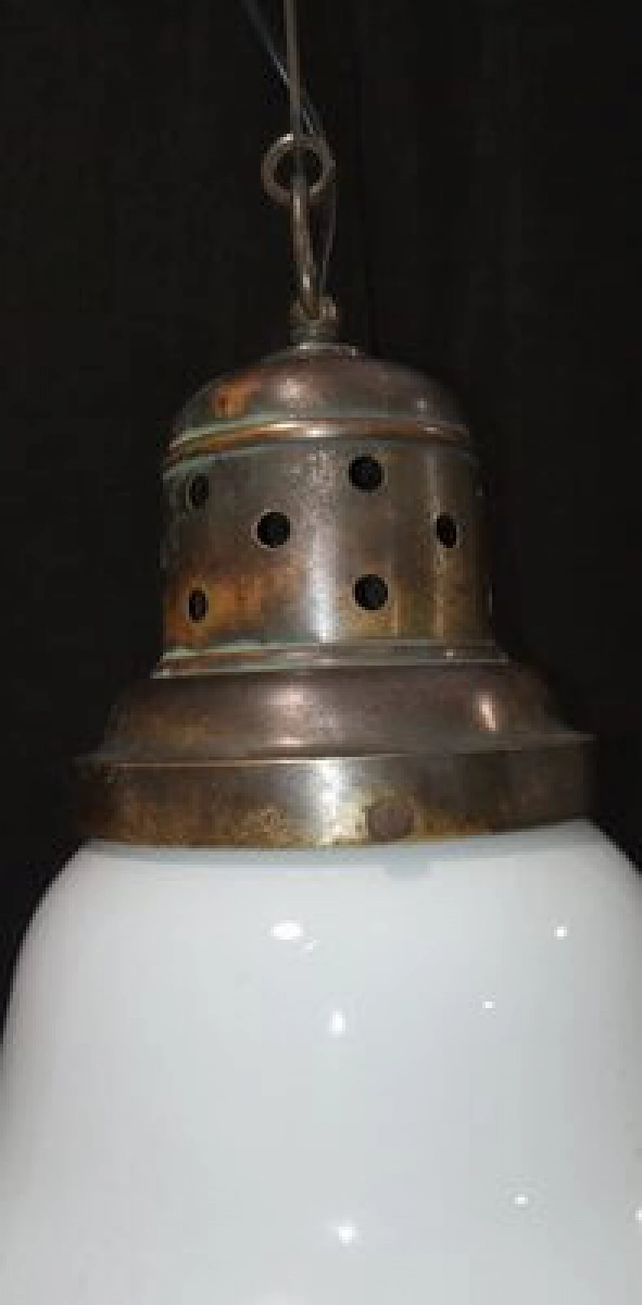 Brass and etched opaline glass chandelier, 1930s 7