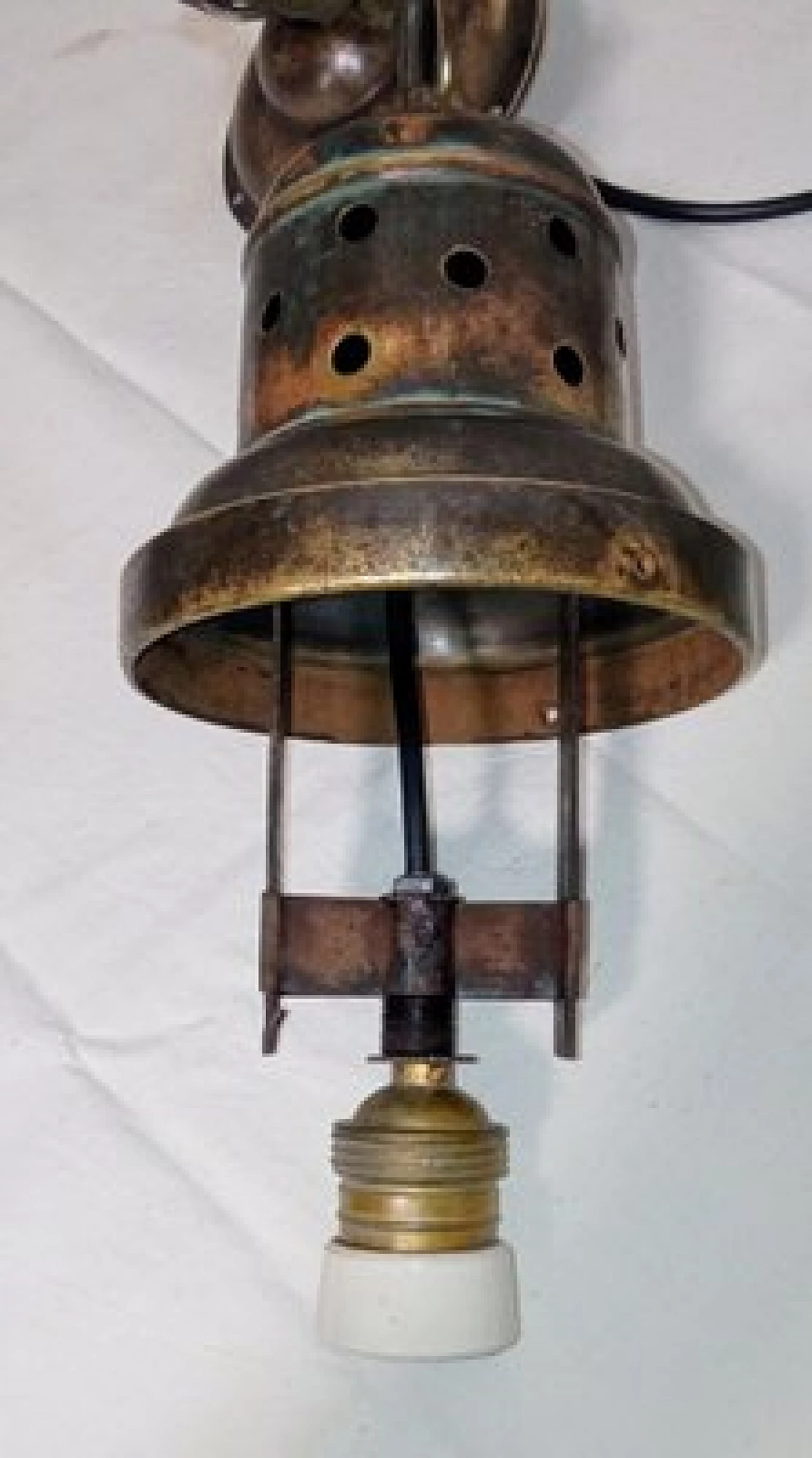 Brass and etched opaline glass chandelier, 1930s 12