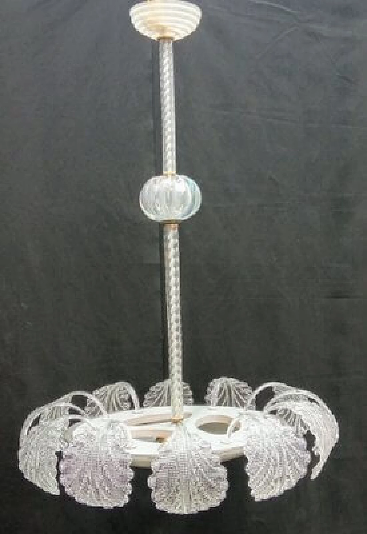 Lampadario in vetro di Murano con foglie di Barovier & Toso, anni '40 1