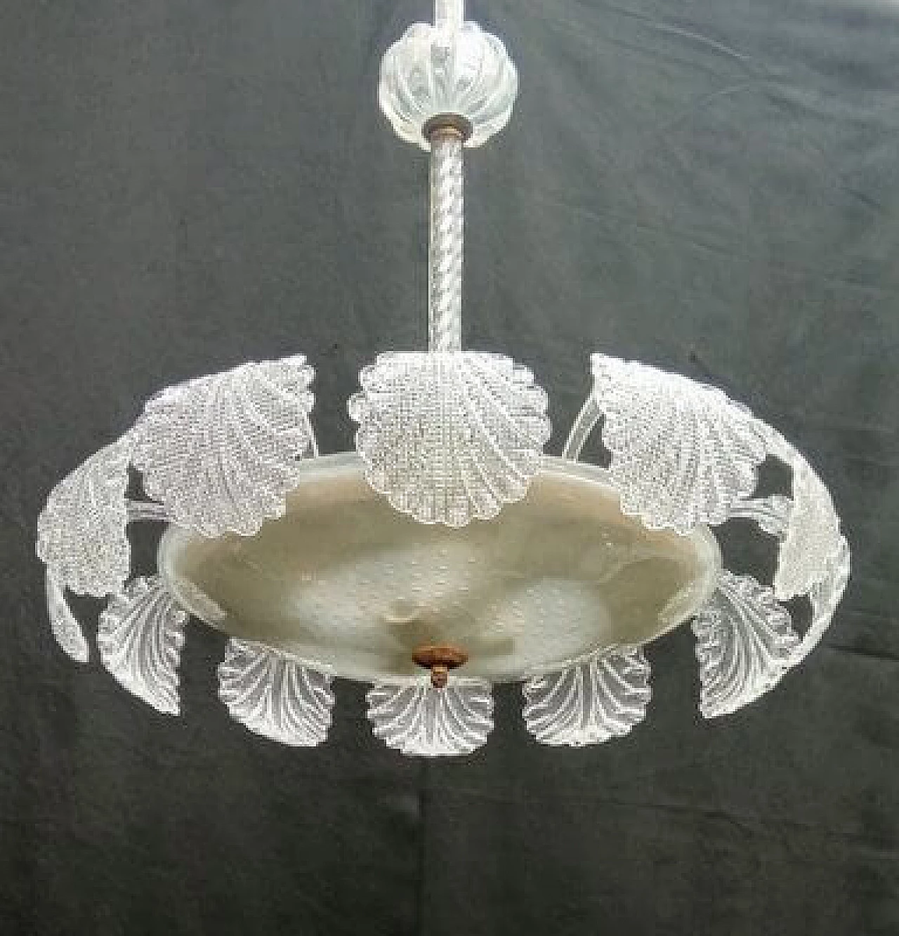 Lampadario in vetro di Murano con foglie di Barovier & Toso, anni '40 2