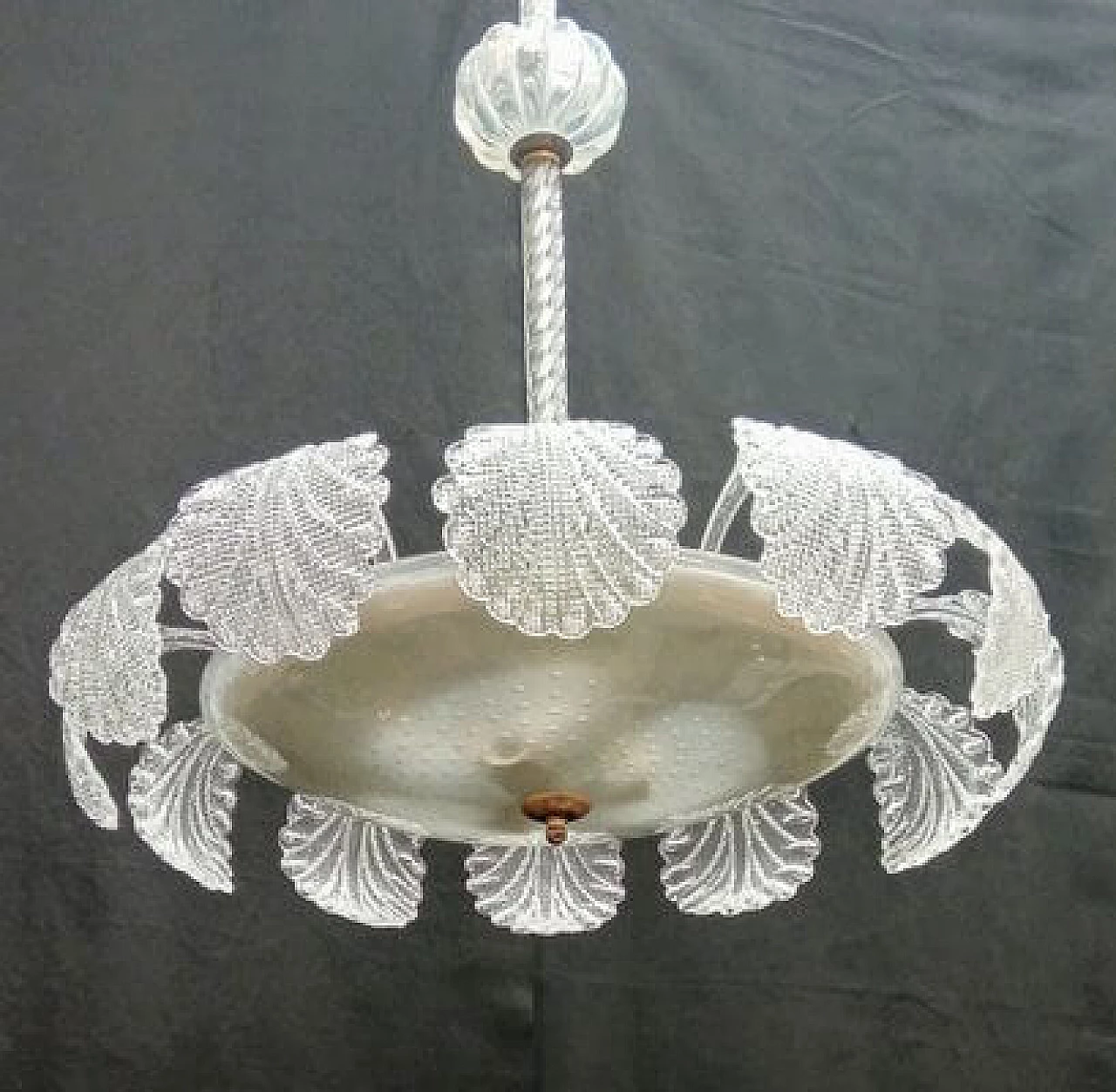 Lampadario in vetro di Murano con foglie di Barovier & Toso, anni '40 3