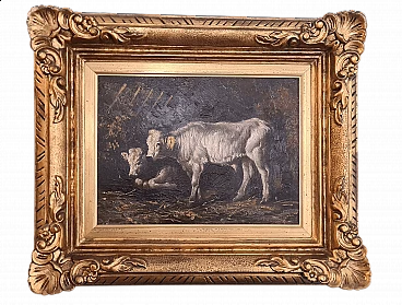 Cows, oil painting on canvas, early 20th century