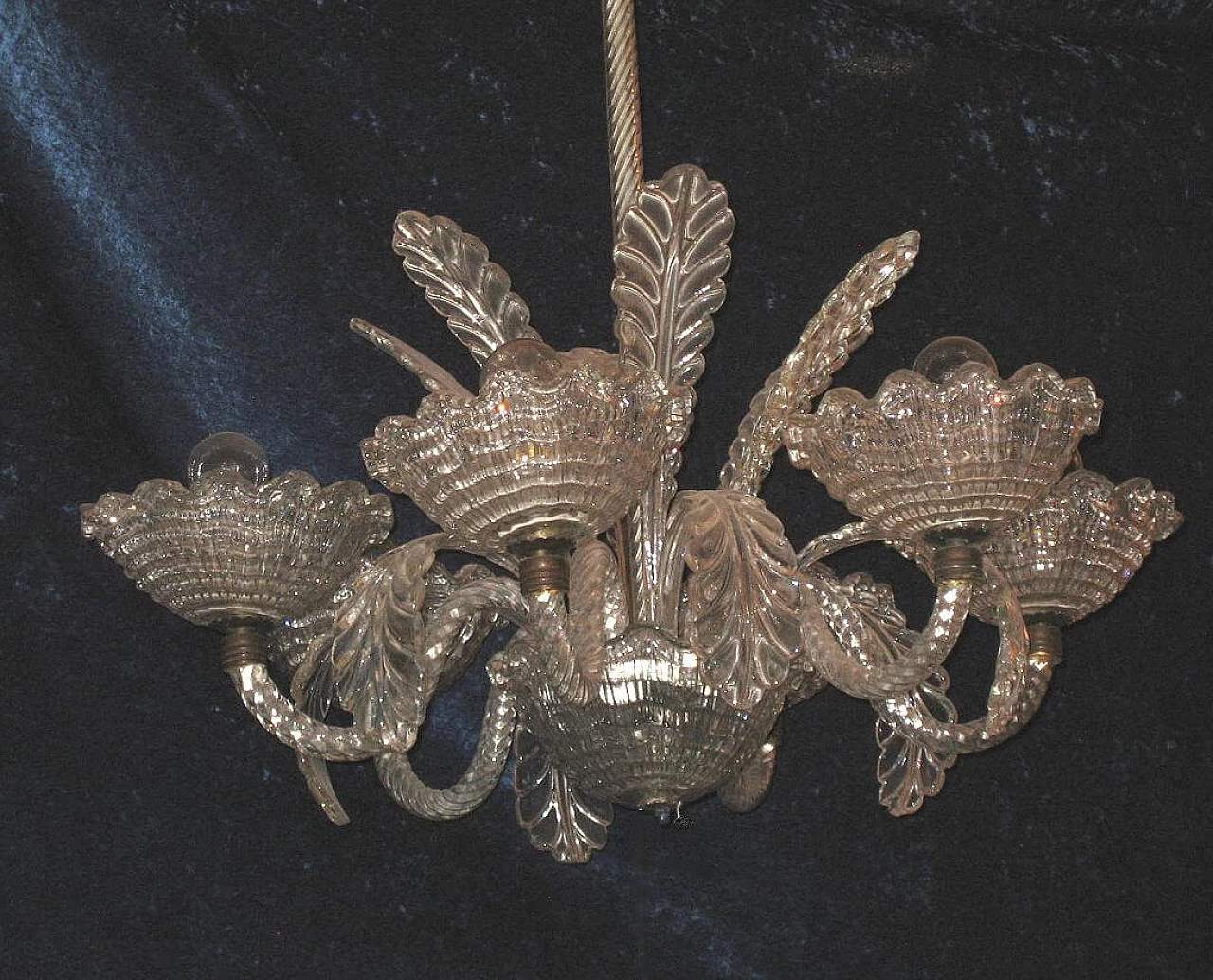 Lampadario in vetro di Murano nello stile di Barovier, anni '40 1