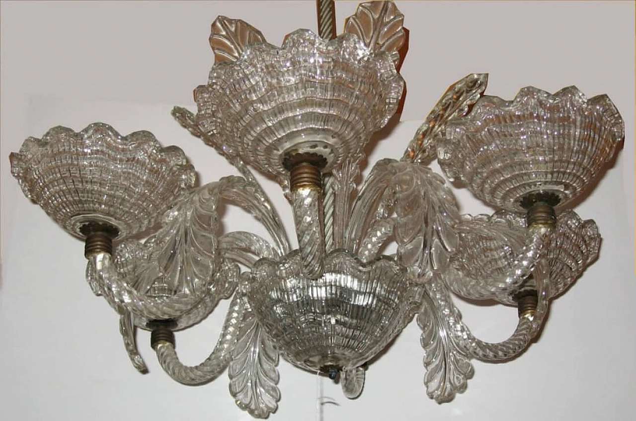 Lampadario in vetro di Murano nello stile di Barovier, anni '40 2