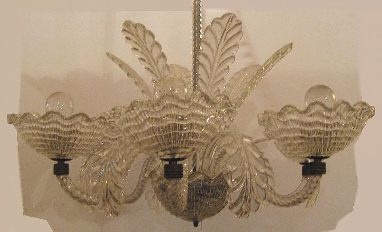 Murano glass chandelier in the style of Barovier, 1940s 3