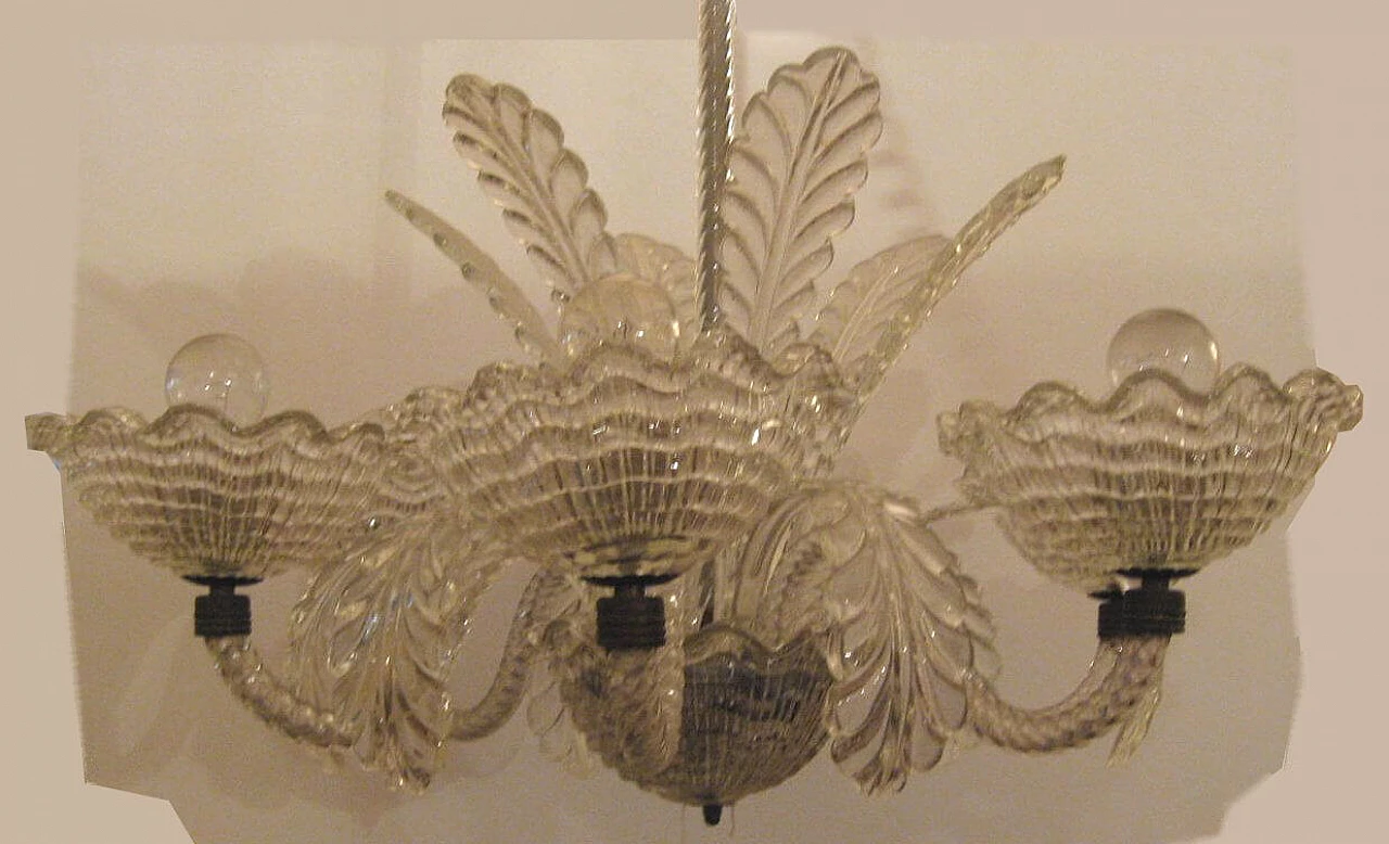 Lampadario in vetro di Murano nello stile di Barovier, anni '40 3