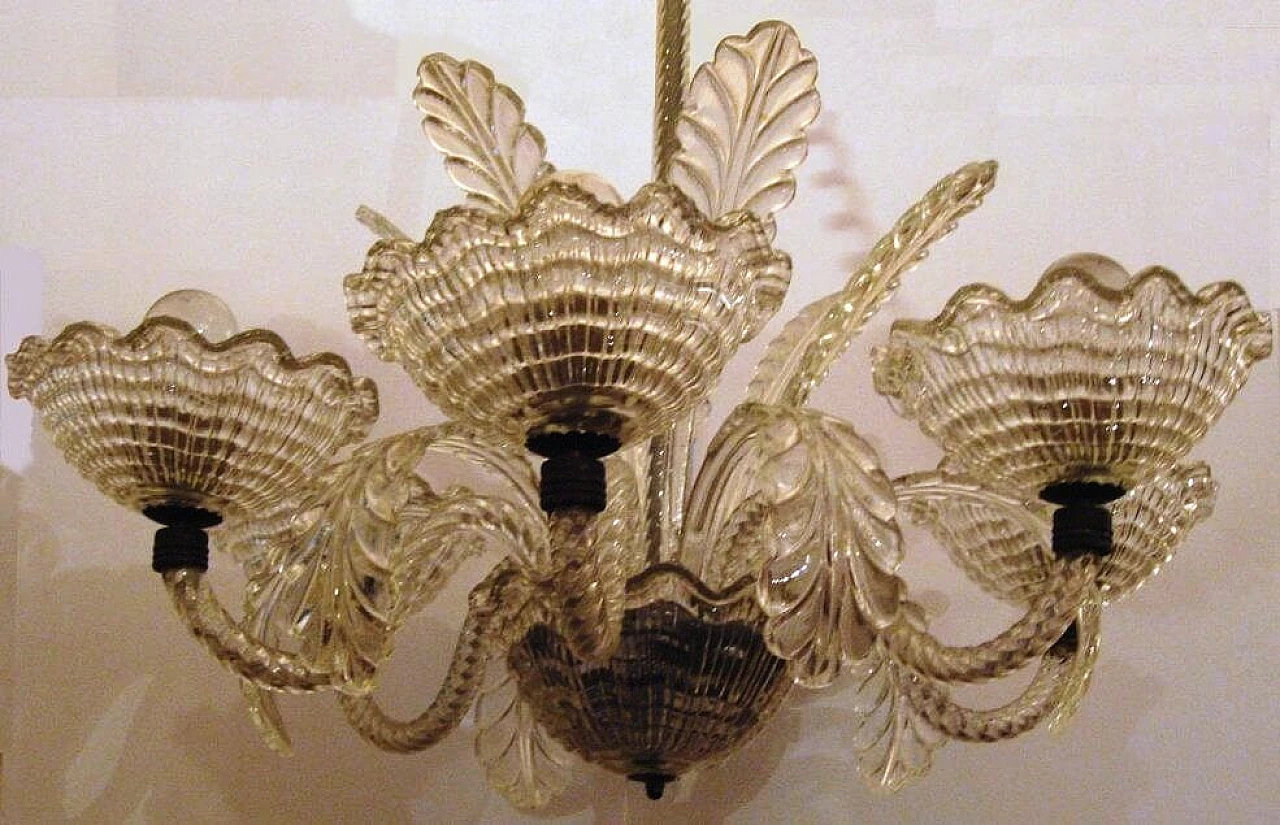 Lampadario in vetro di Murano nello stile di Barovier, anni '40 4