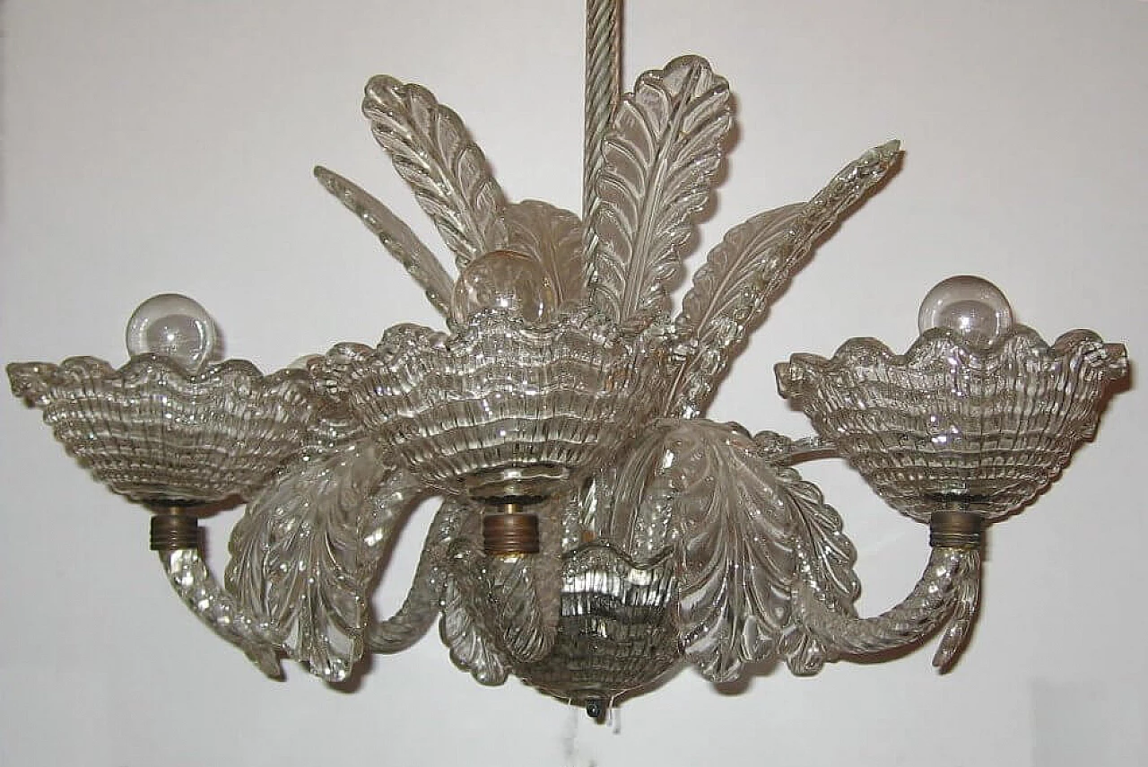 Murano glass chandelier in the style of Barovier, 1940s 5
