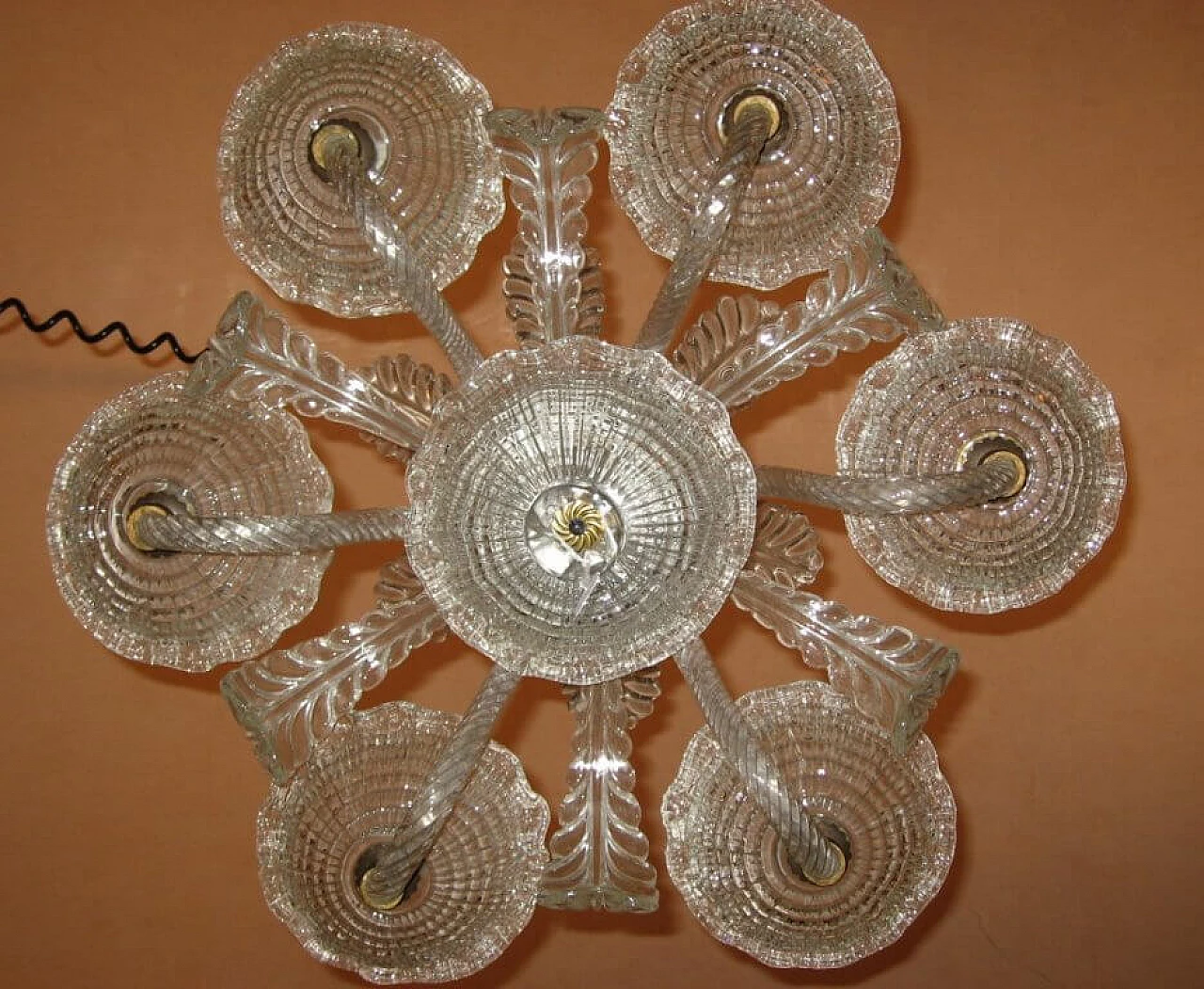 Lampadario in vetro di Murano nello stile di Barovier, anni '40 8