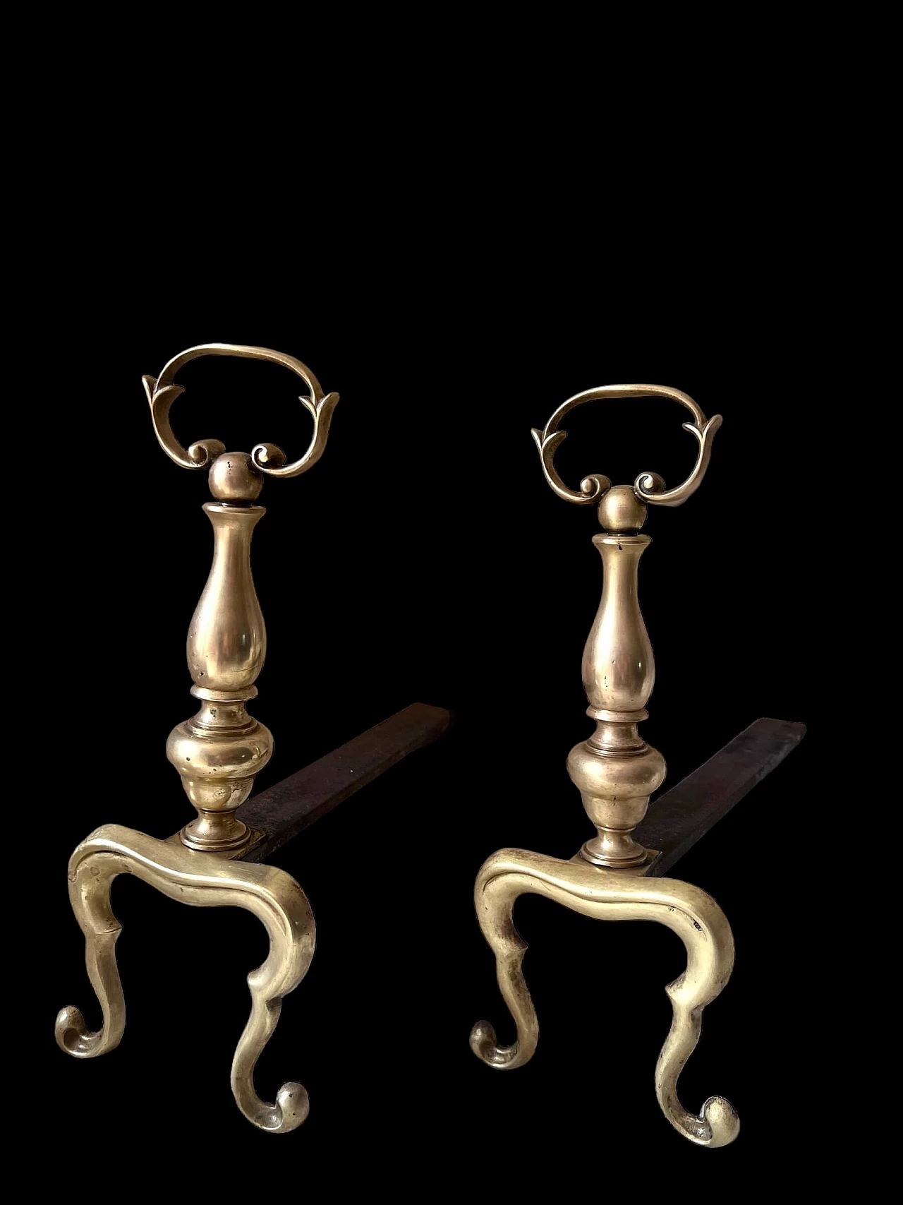 Pair of brass fireplace andirons, 1960s 1