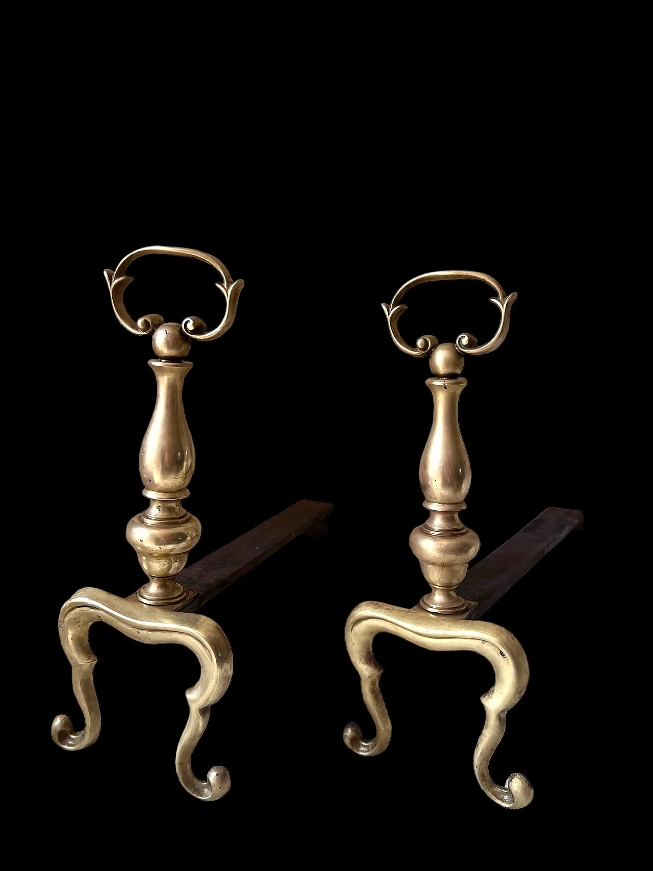 Pair of brass fireplace andirons, 1960s 2
