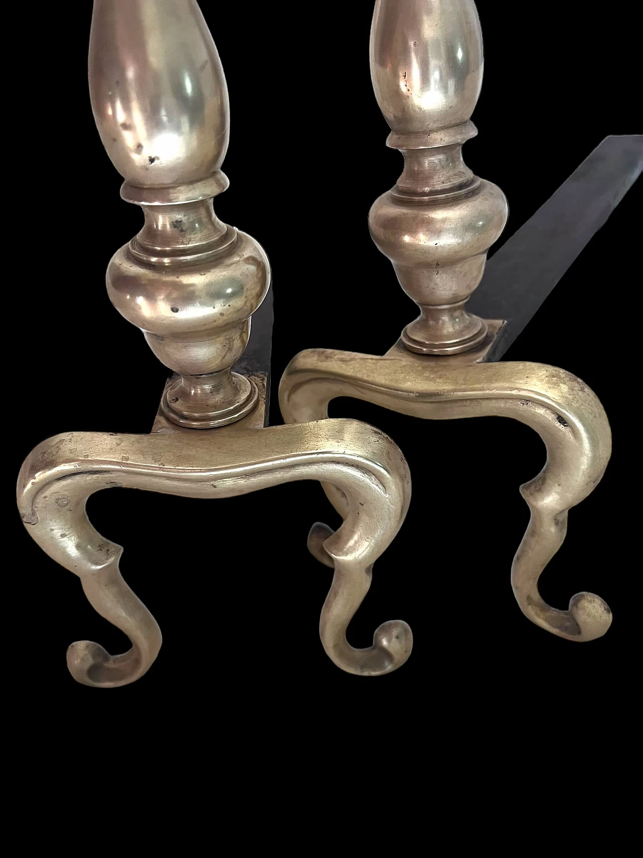 Pair of brass fireplace andirons, 1960s 3