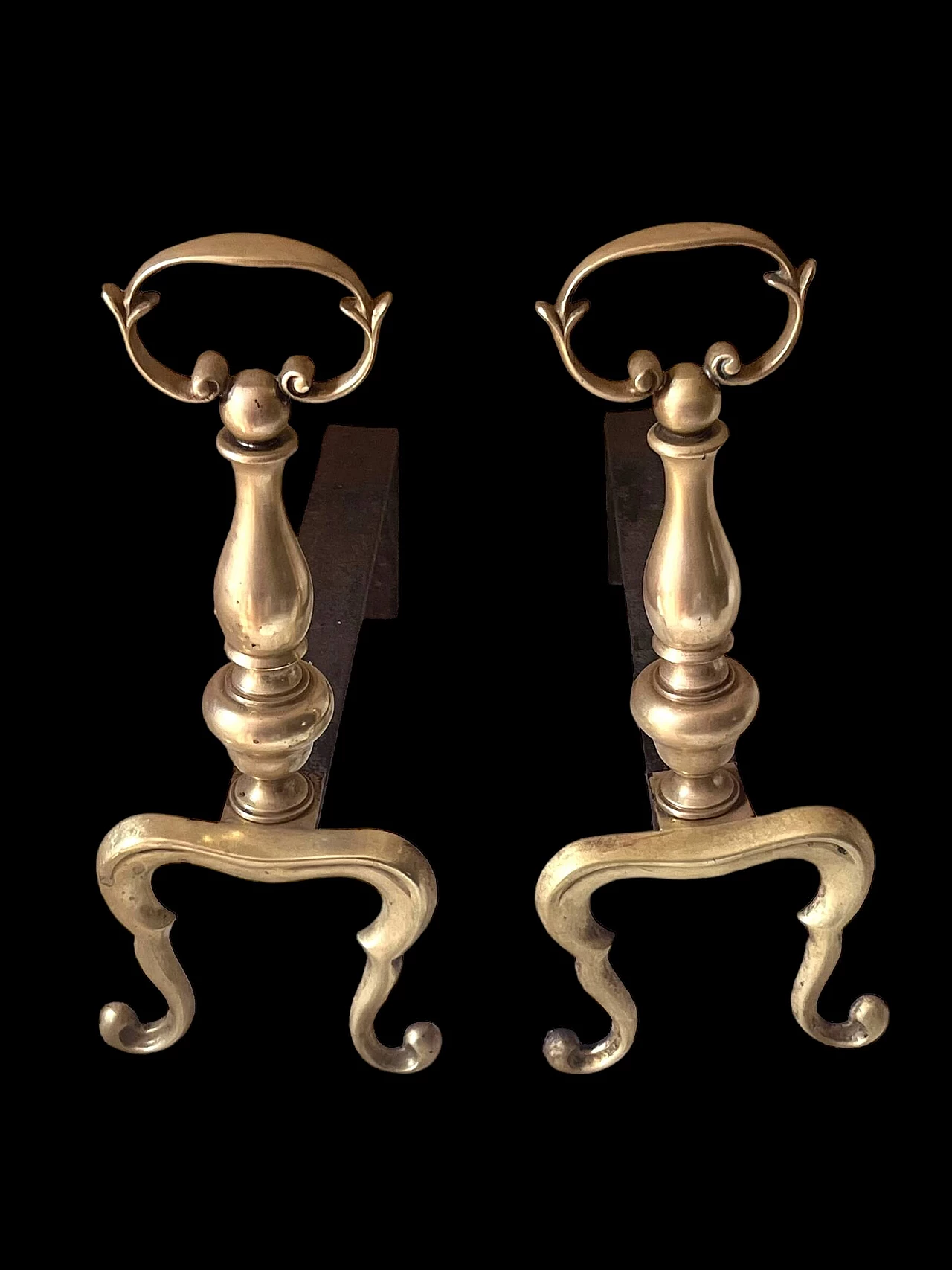 Pair of brass fireplace andirons, 1960s 4
