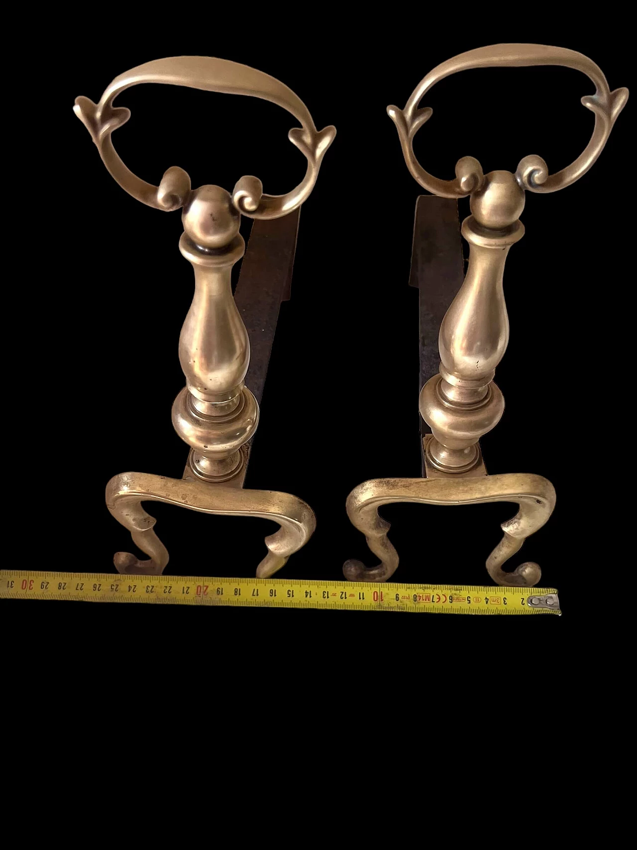 Pair of brass fireplace andirons, 1960s 7