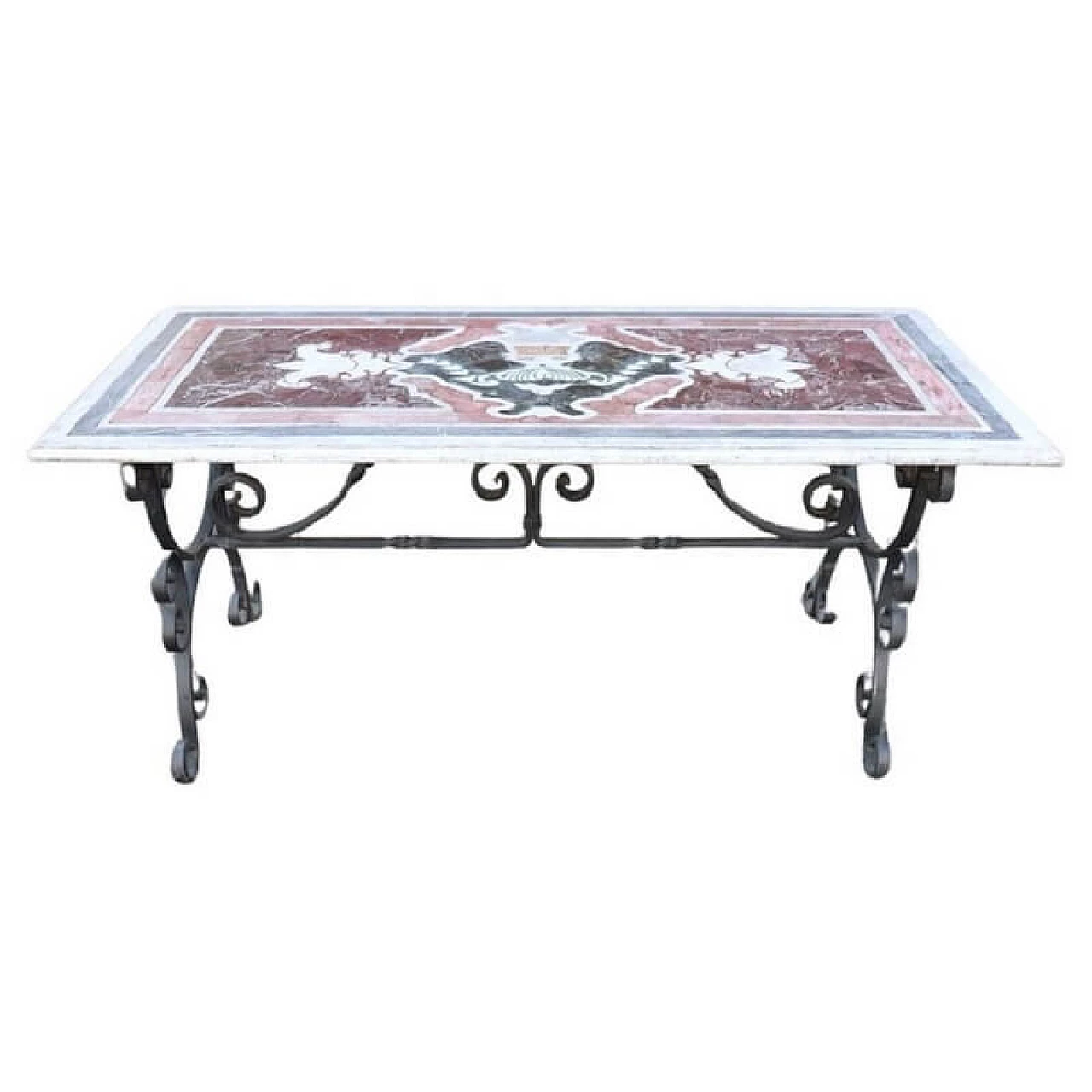 Iron garden table with marble top, 20th century 1