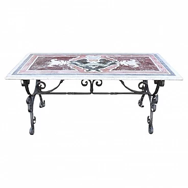 Iron garden table with marble top, 20th century