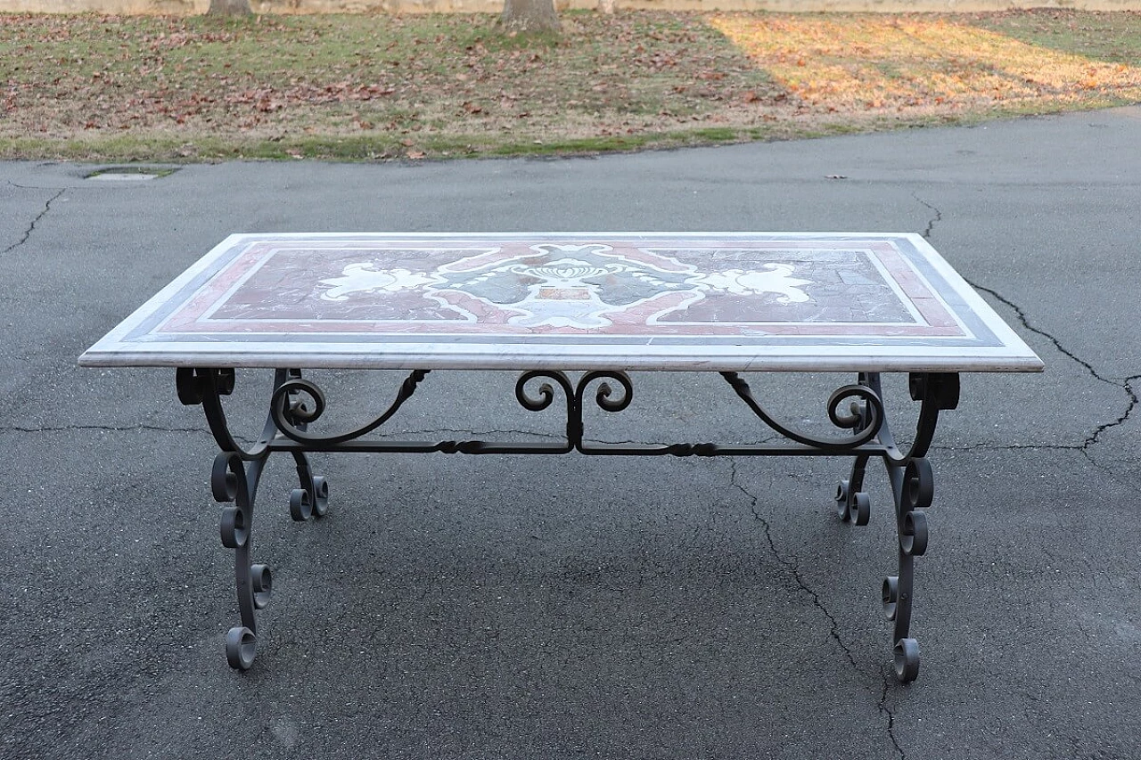 Iron garden table with marble top, 20th century 3