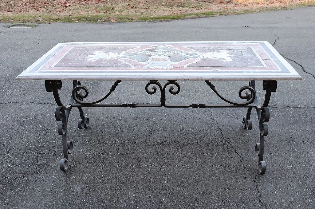 Iron garden table with marble top, 20th century 4