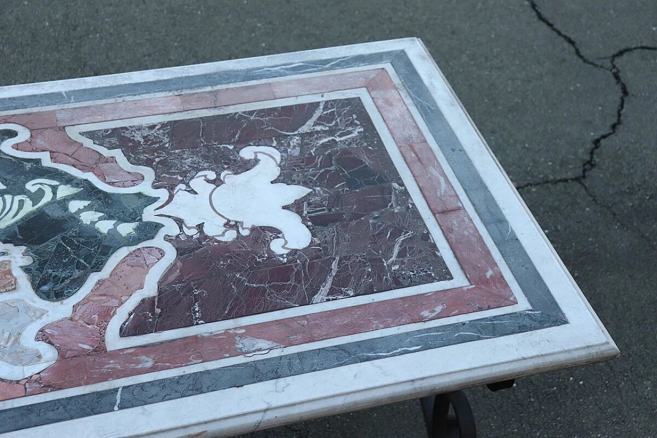 Tavolo da giardino in ferro e piano in marmo, '900 8