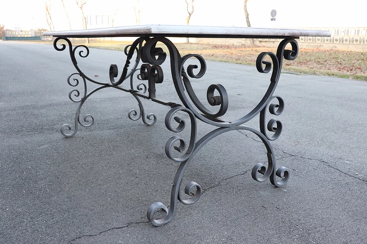 Iron garden table with marble top, 20th century 12