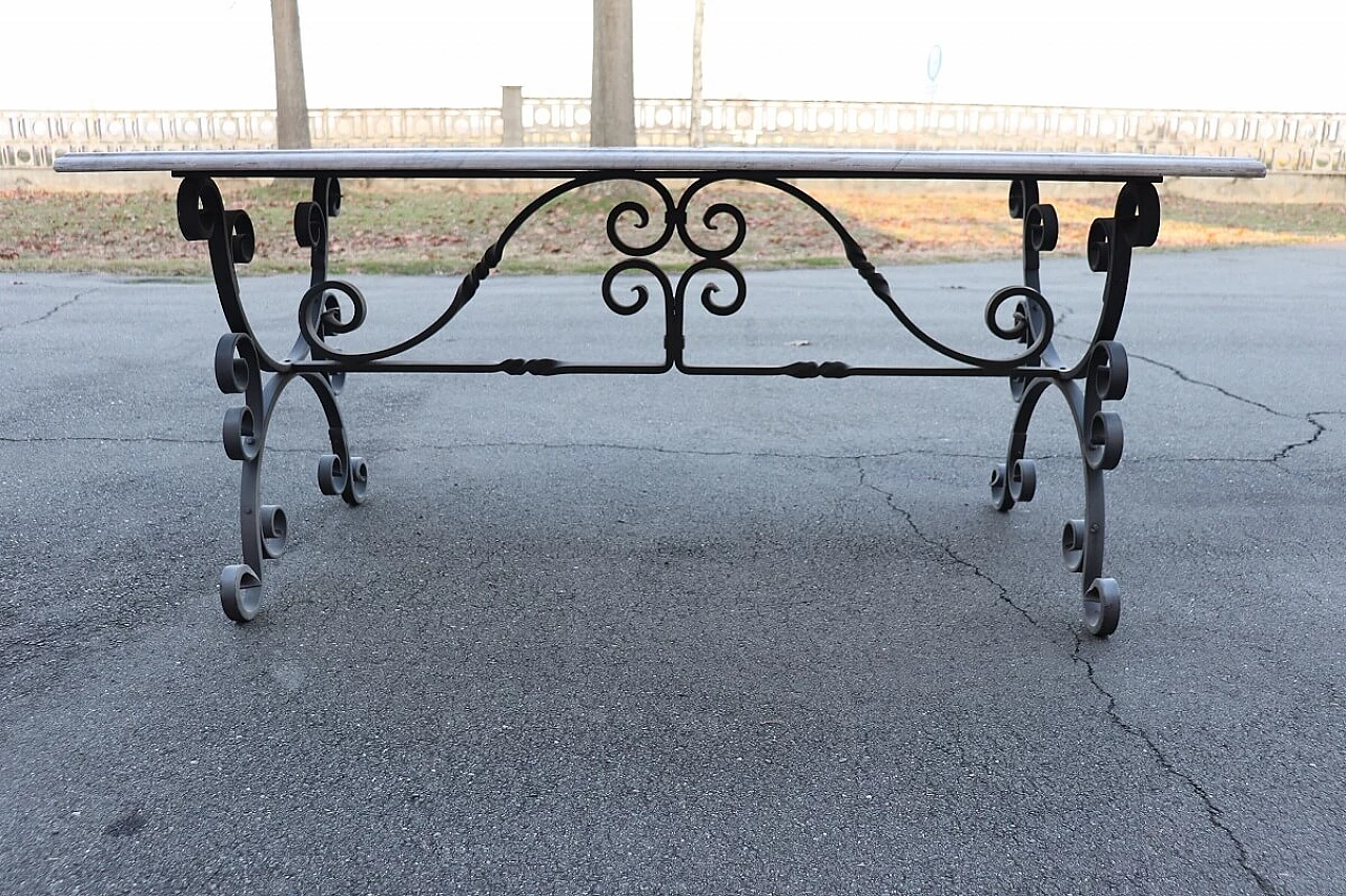 Iron garden table with marble top, 20th century 13