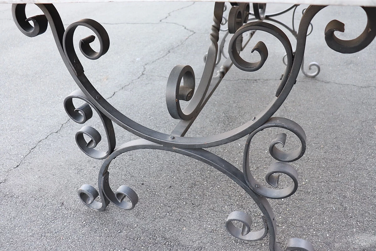 Iron garden table with marble top, 20th century 14