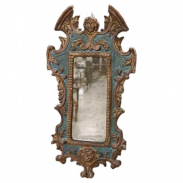 Blue and gold wooden mirror in Gothic style, 20th century