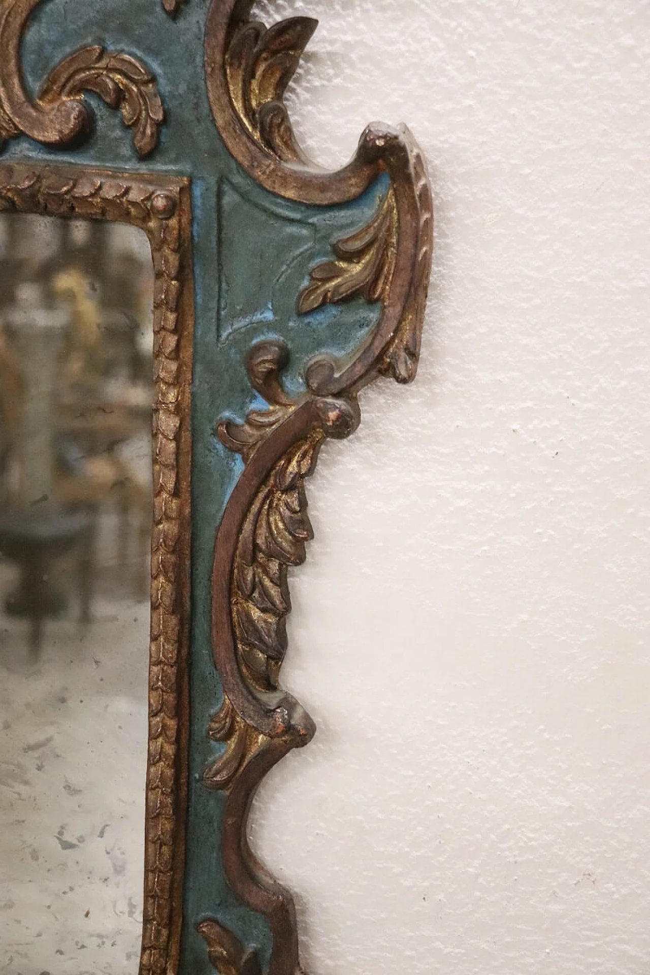 Blue and gold wooden mirror in Gothic style, 20th century 4