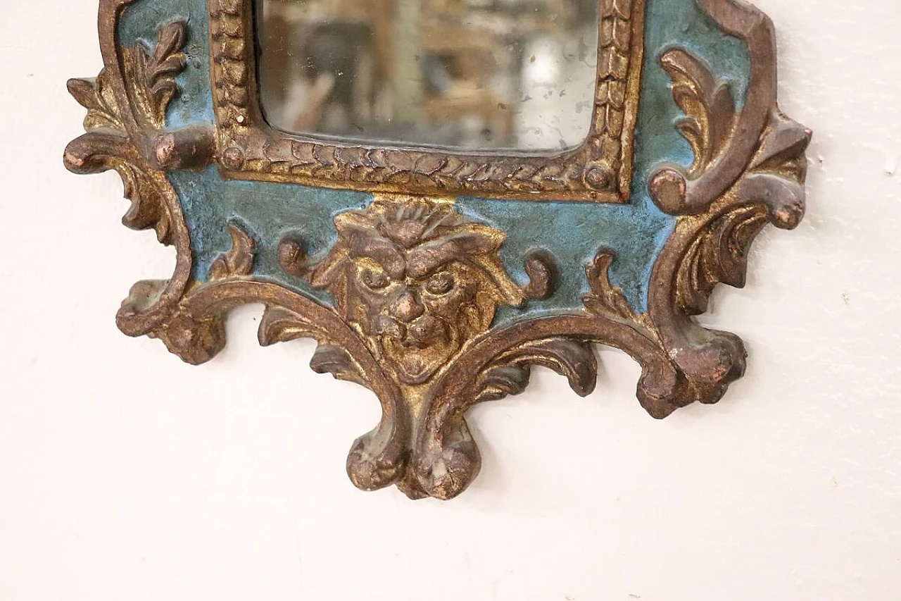 Blue and gold wooden mirror in Gothic style, 20th century 5