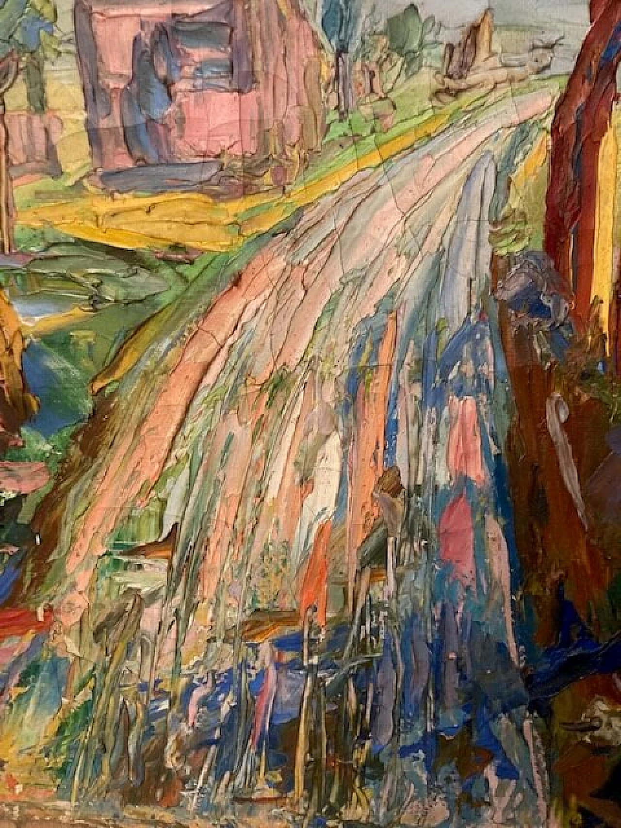Viale alberato, dipinto a olio su tela, anni '40 10