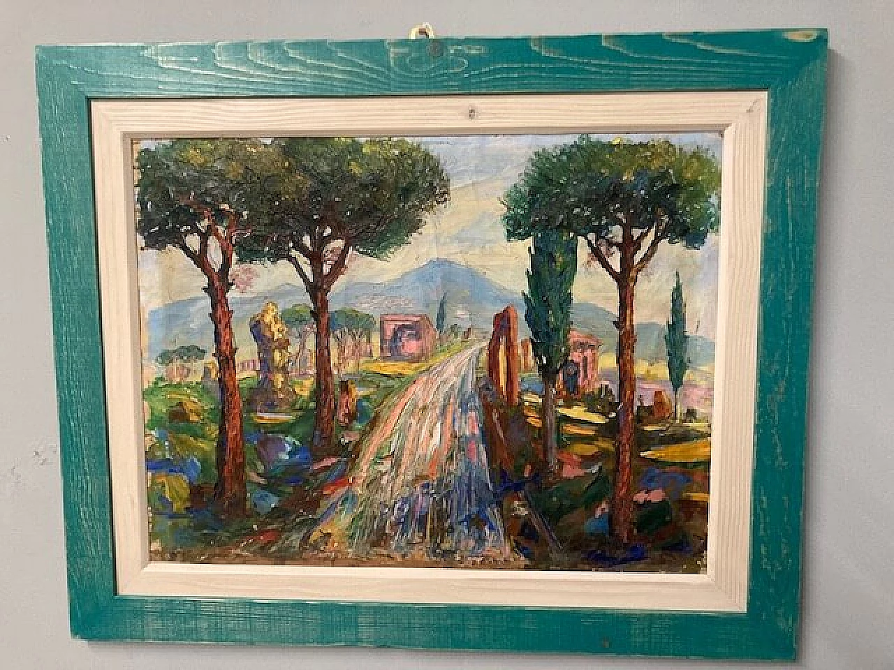 Viale alberato, dipinto a olio su tela, anni '40 11