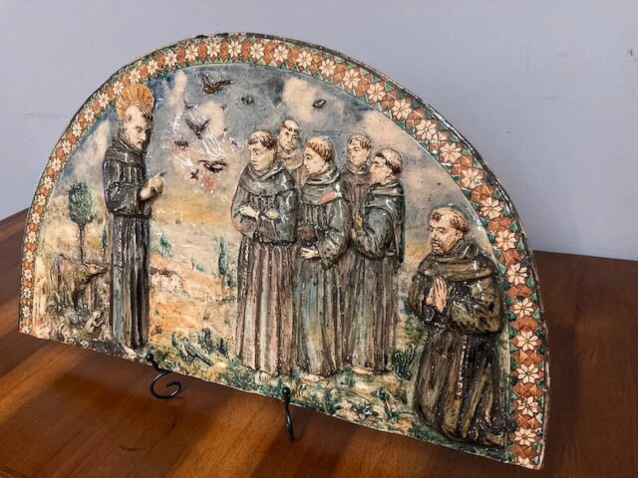 Polychrome majolica plaque with Saint Francis of Assisi, early 20th century 1