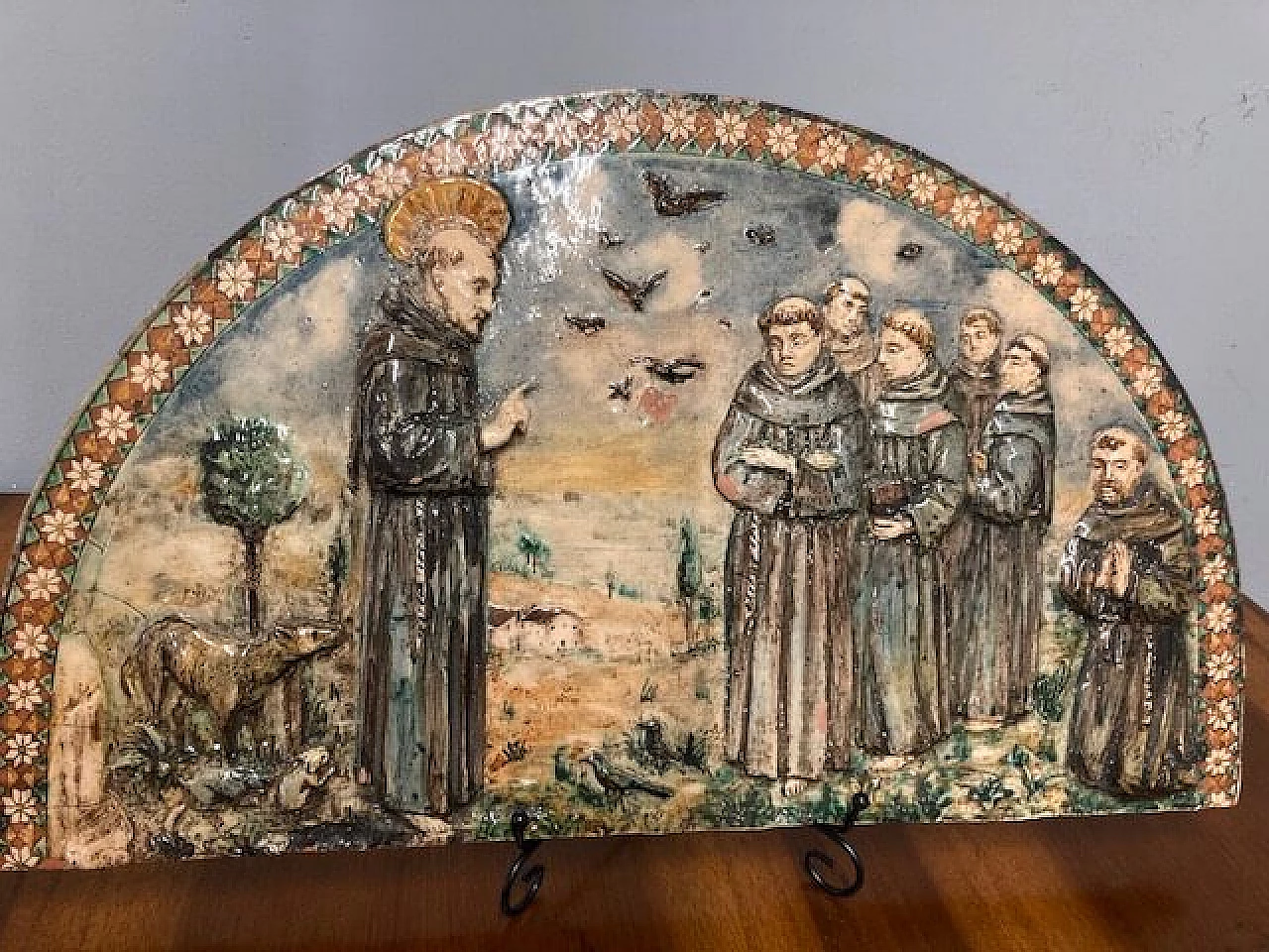 Polychrome majolica plaque with Saint Francis of Assisi, early 20th century 2