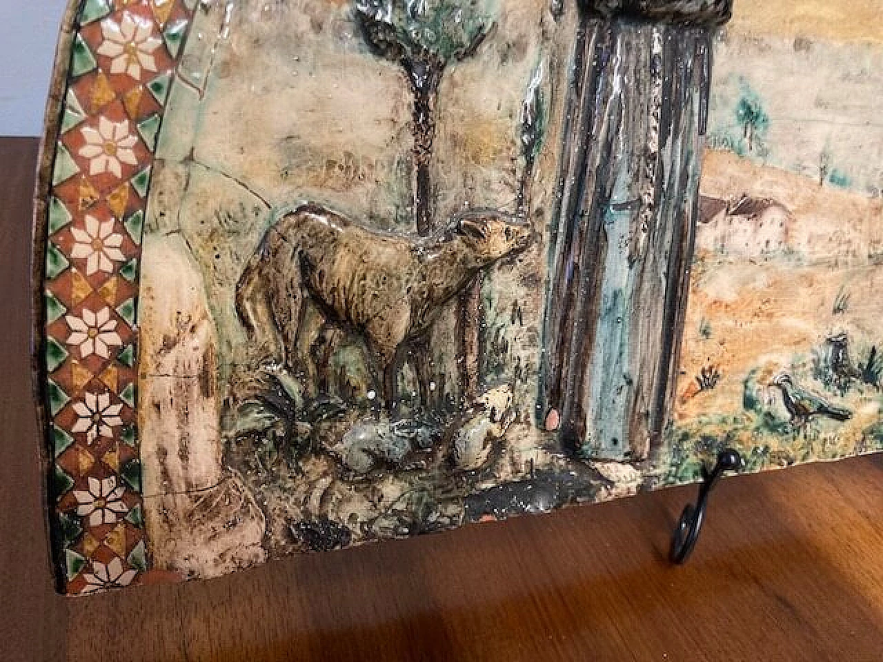 Polychrome majolica plaque with Saint Francis of Assisi, early 20th century 3