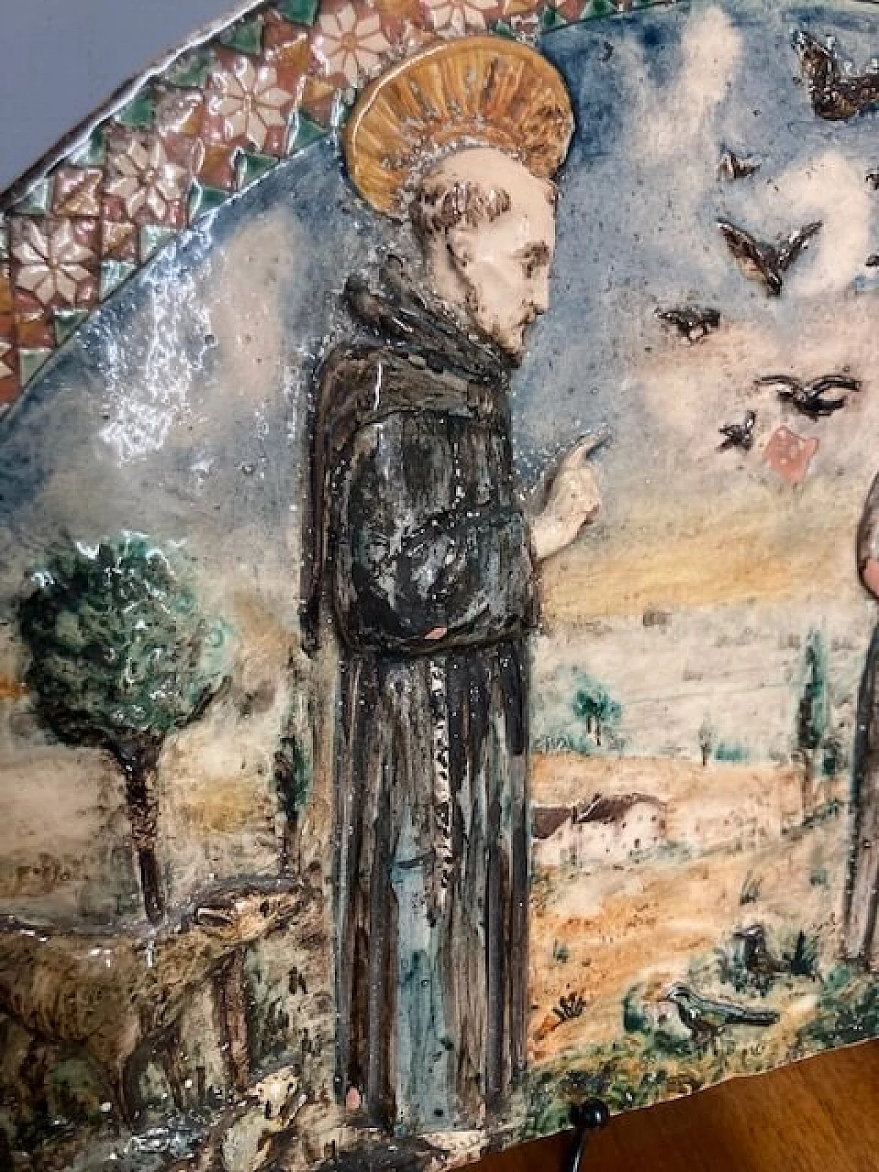 Placca in maiolica policroma con San Francesco d'Assisi, inizio '900 4