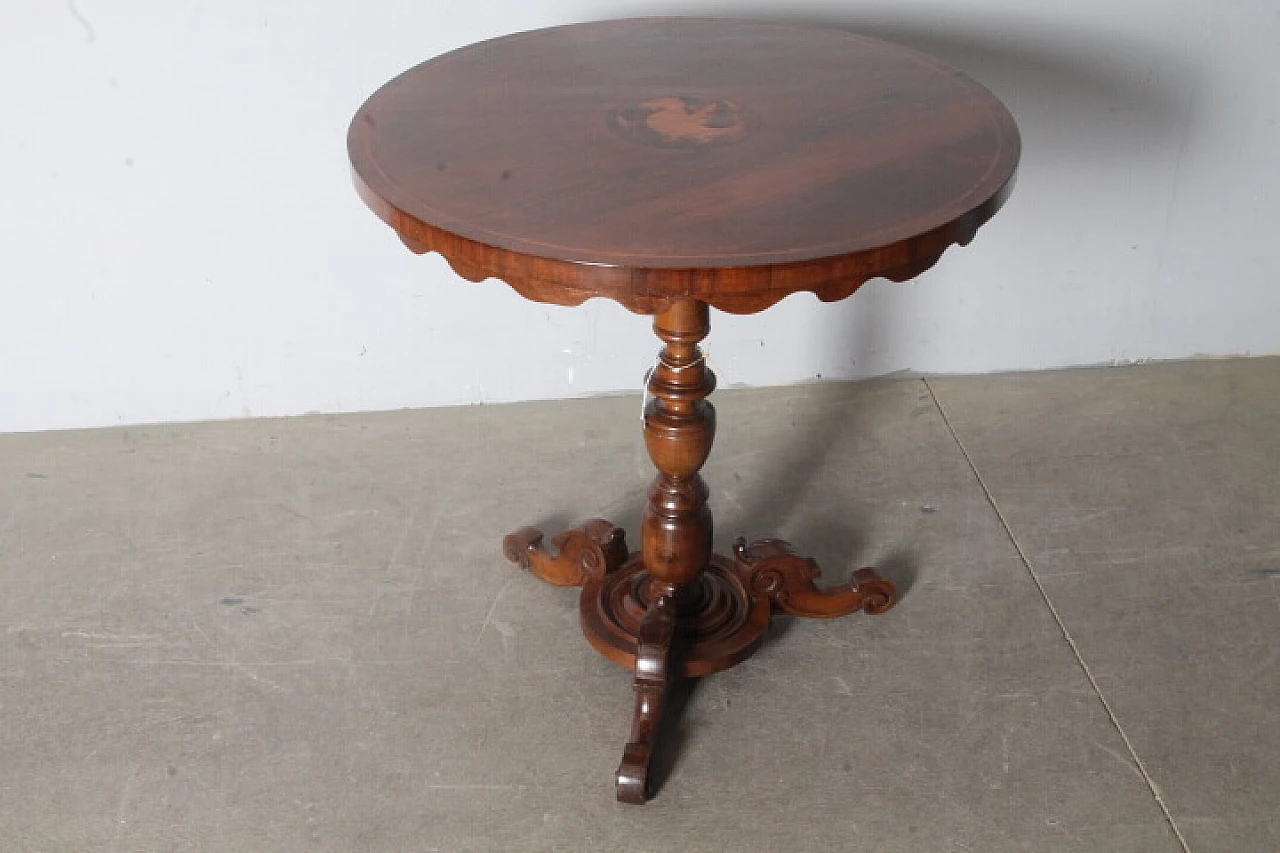 Umbrian Charles X solid walnut table with inlays, mid-19th century 1
