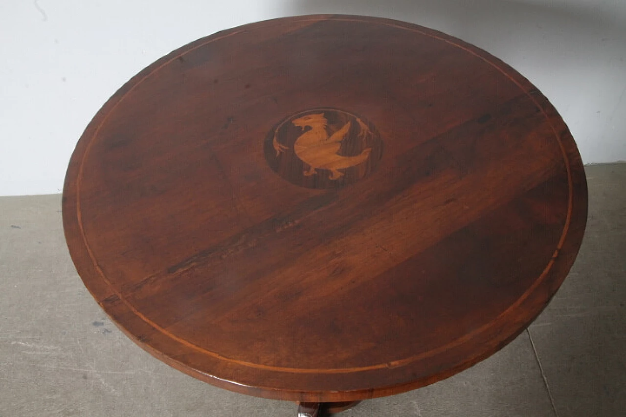 Umbrian Charles X solid walnut table with inlays, mid-19th century 7