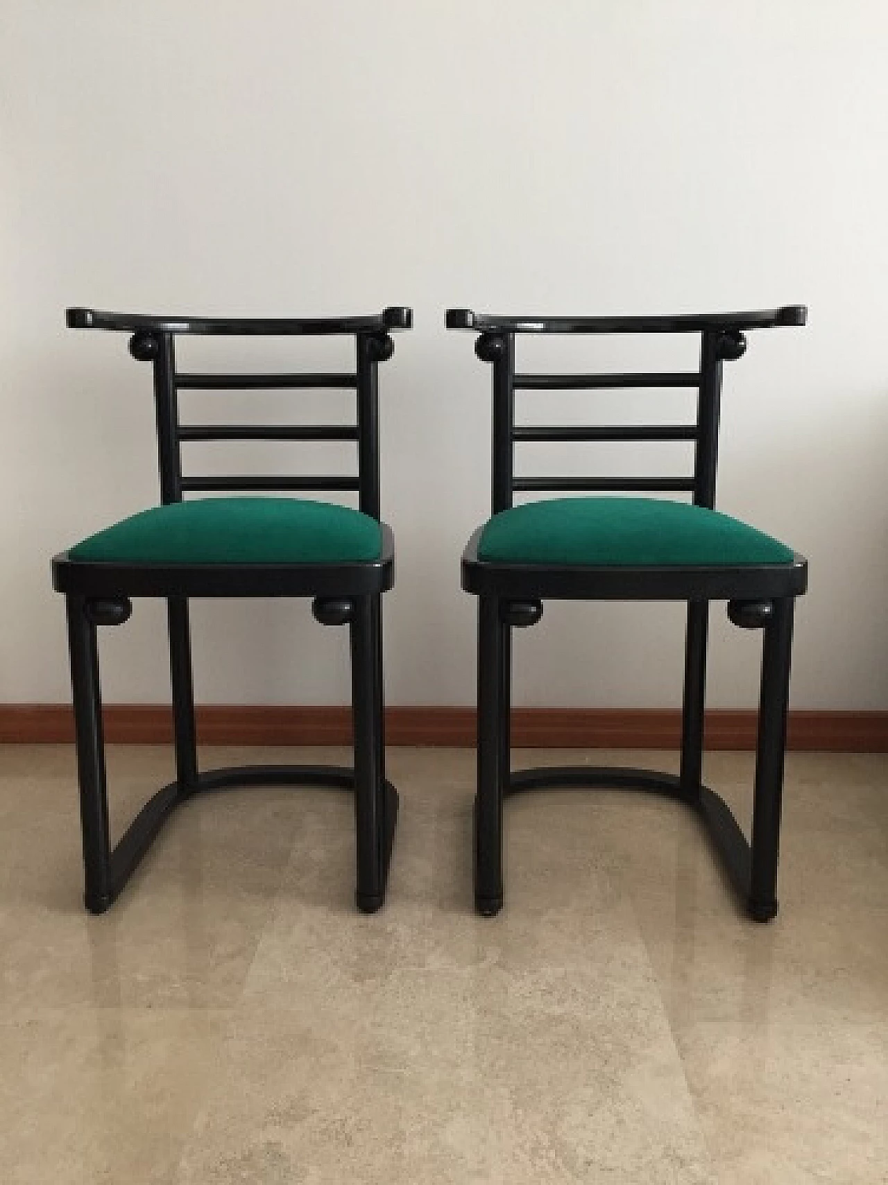 Pair of Fledermaus chairs in black lacquered wood by Josef Hoffmann for Alivar, 1980s 3
